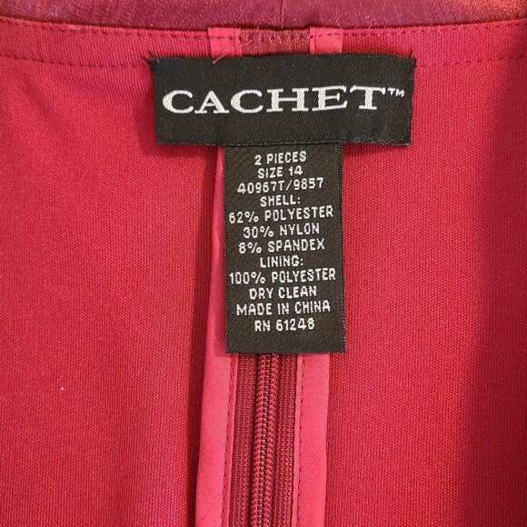 Vintage 90s Cachet Faux Wrap Satin Blouse Burgandy Red Evening Classic Sz 14 - Picture 4 of 9